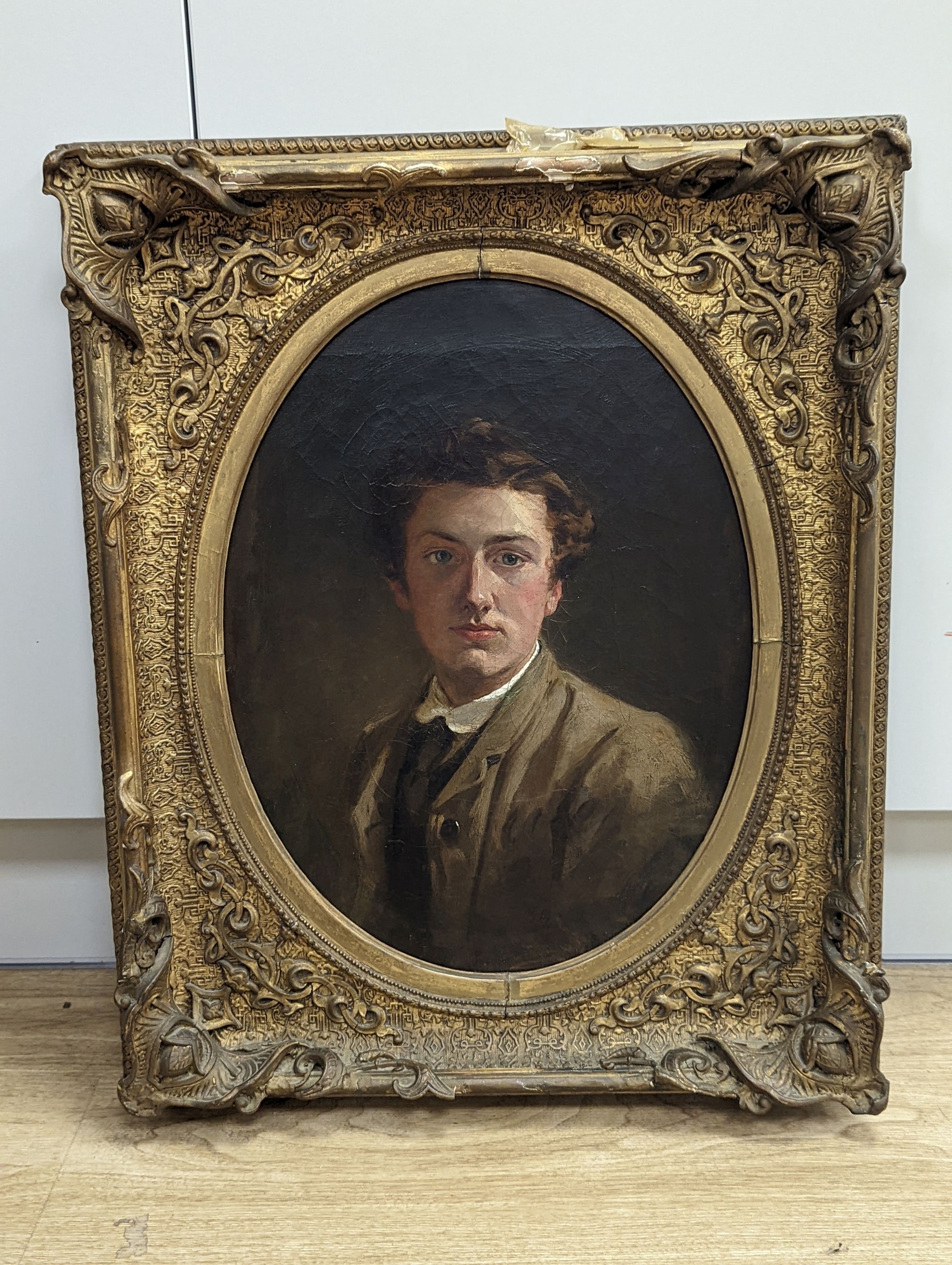 19th century English School, oil on canvas, oval portrait of a young gentleman in gilt frame, dated 1862, 40 x 29.5cm